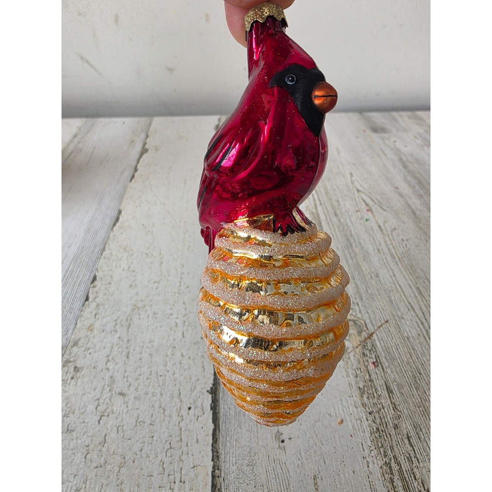 Vintage‎ cardinal bird acorn Glass glitter ornament Xmas tree